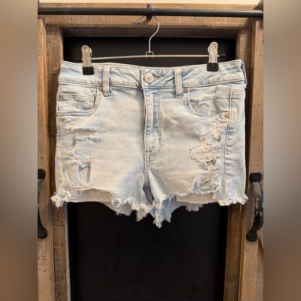 American Eagle Outfitters Light Blue Distressed Jean Shorts